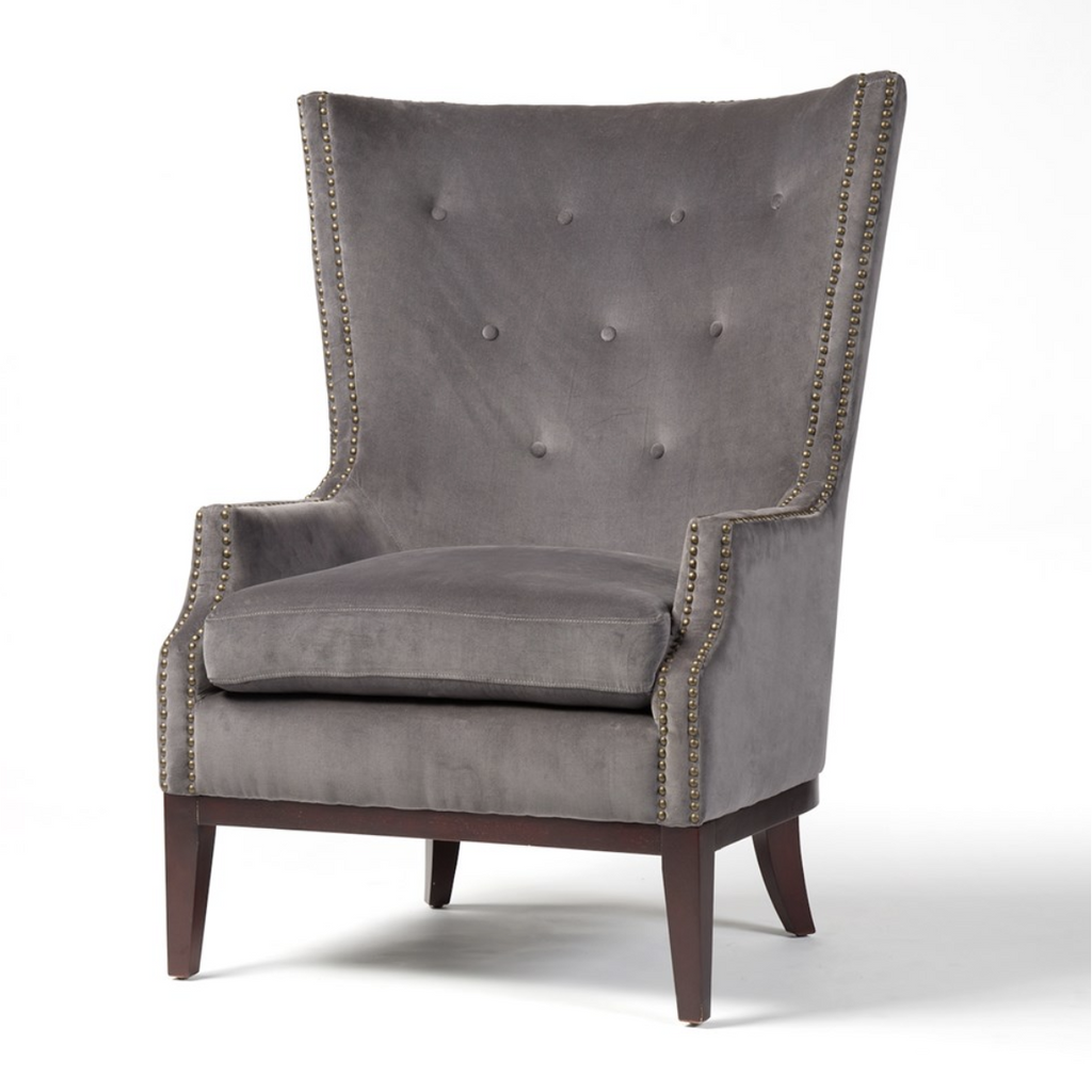 grey velvet arm chair