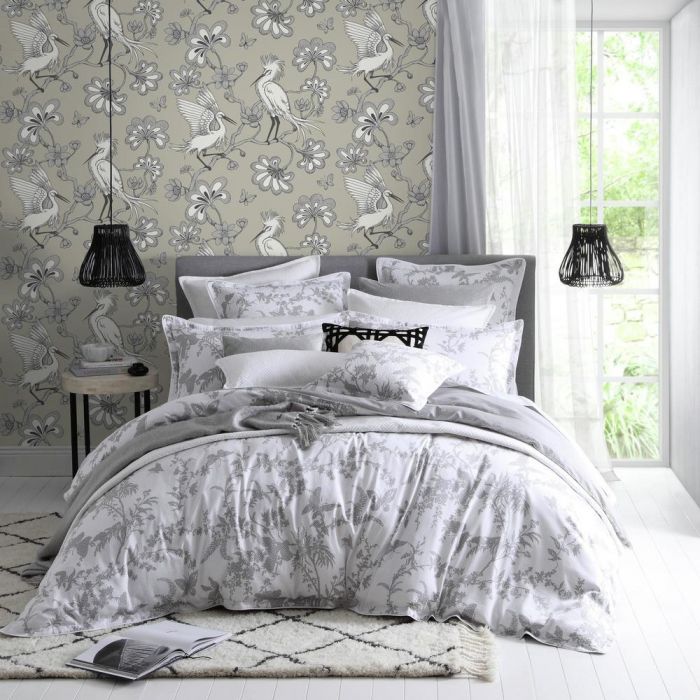 taupe egrets wallpaper in bedroom setting