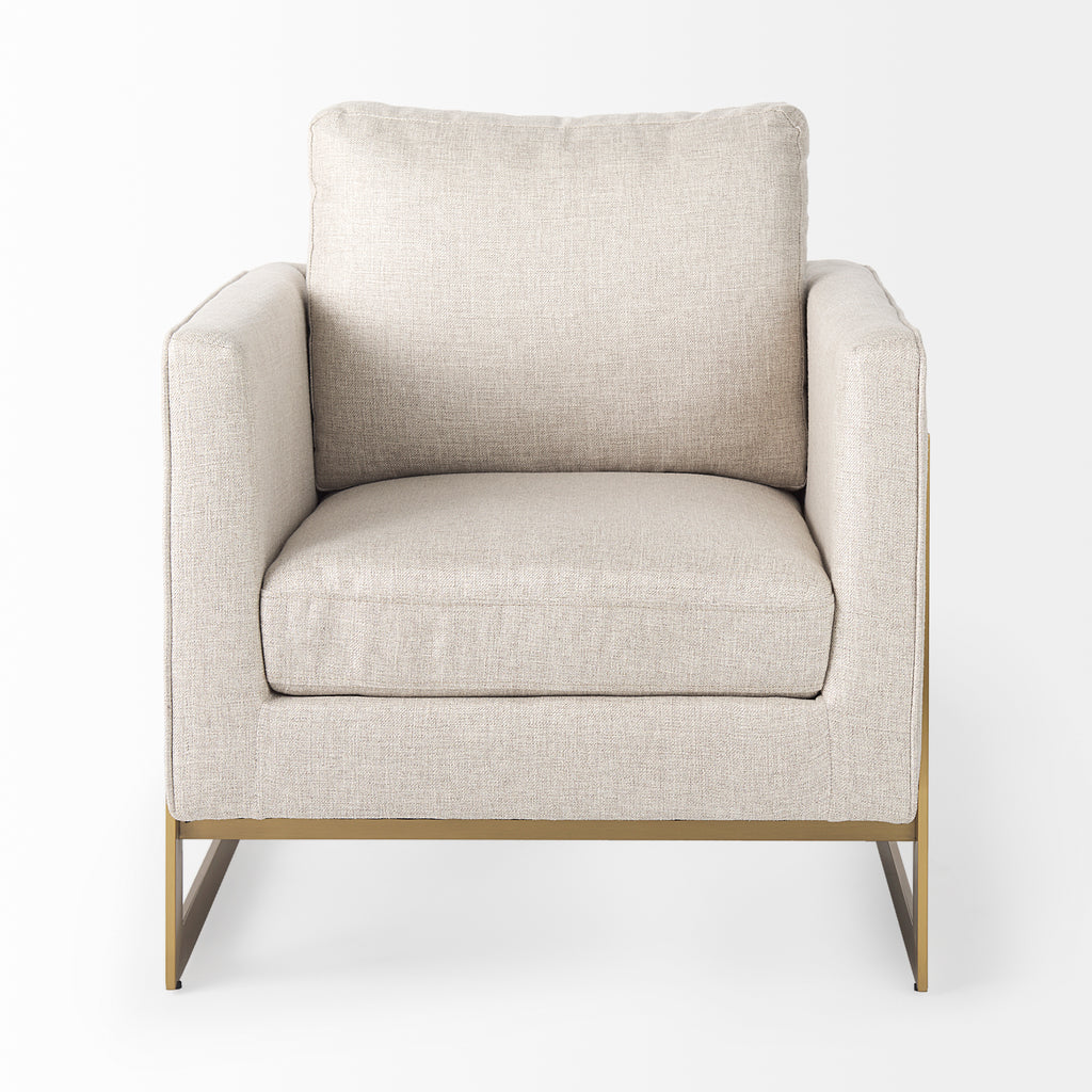 Rupert Cream Poly-Linen Seat w/ Gold Stainless Steel Frame Accent Chair