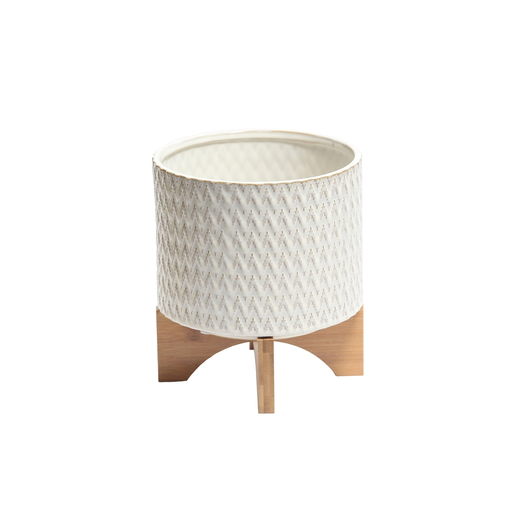 CERAMIC 10.25" PLANTER WITH WOOD