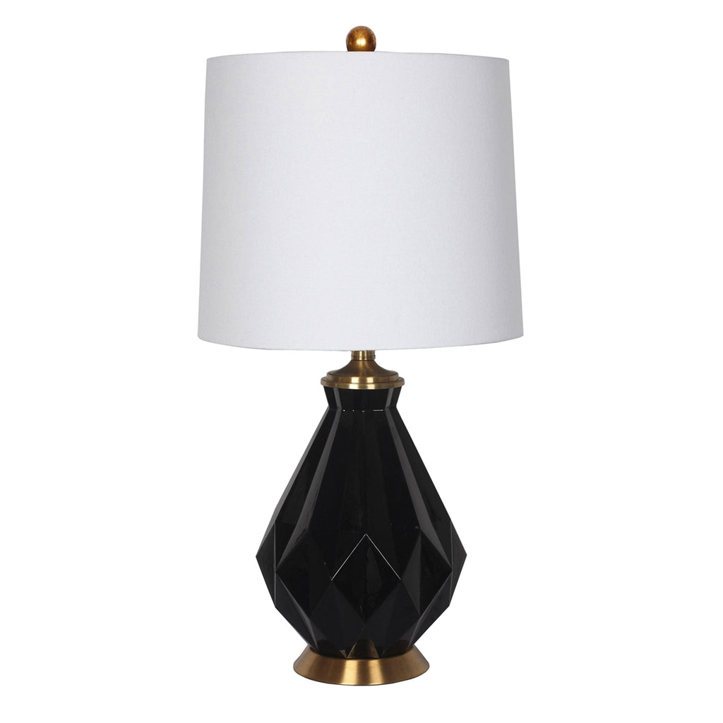 BLACK GLASS MULTI-FACETED TABLE LAMP