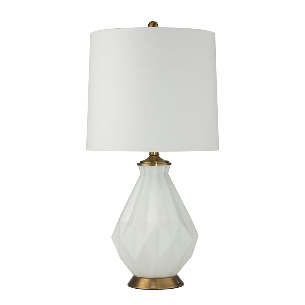 WHITE GLASS MULTI-FACETED TABLE LAMP