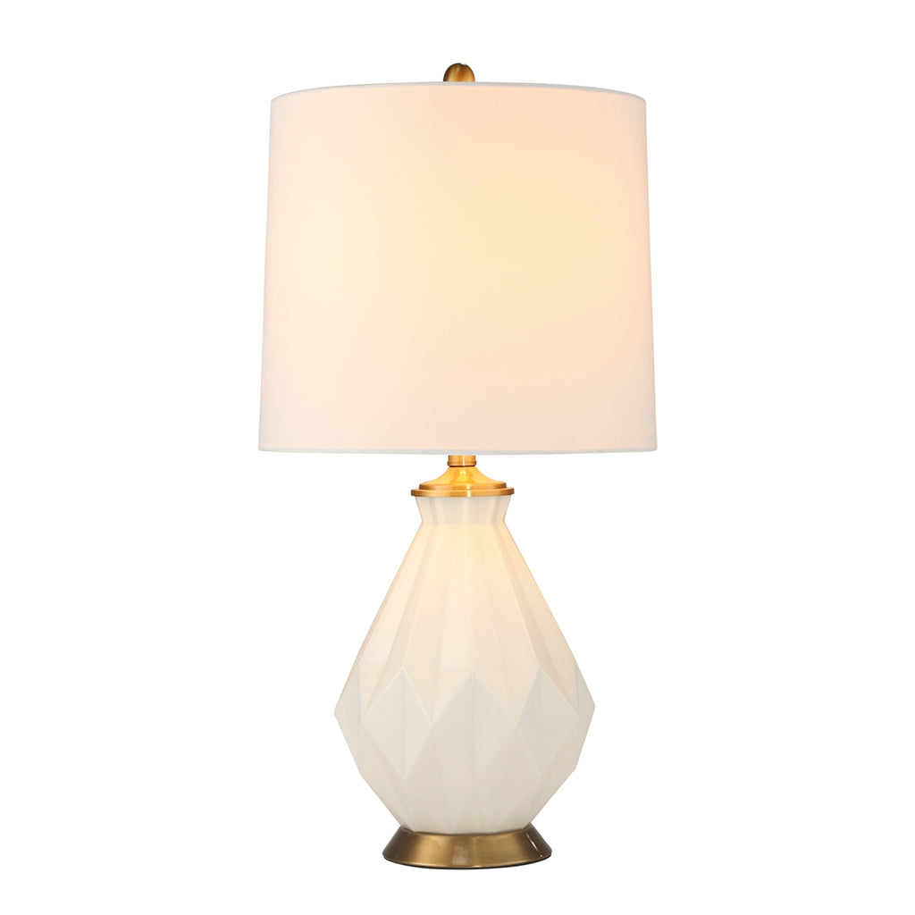 WHITE GLASS MULTI-FACETED TABLE LAMP