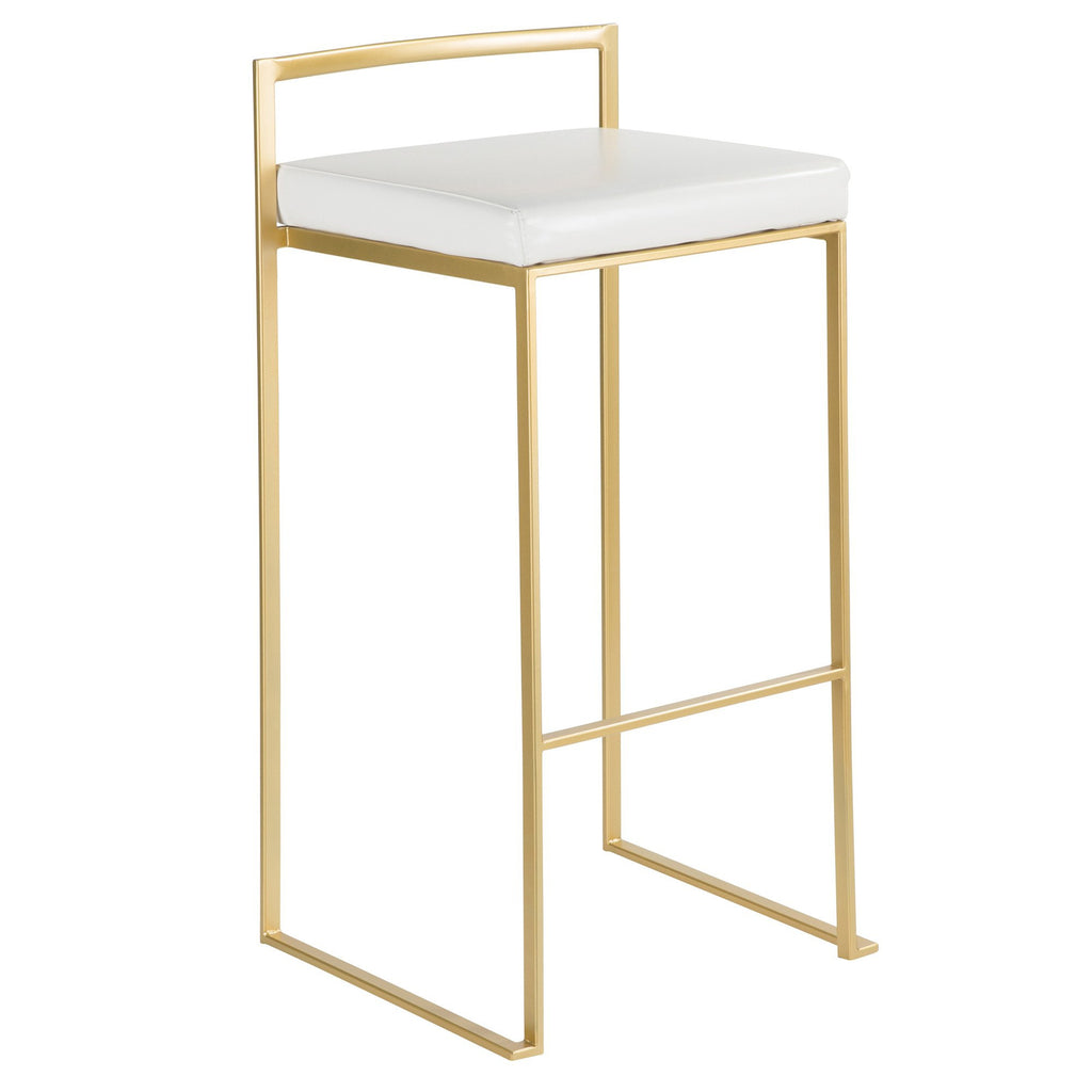 CONTEMPORARY GOLD & WHITE BARSTOOL - SET OF 2