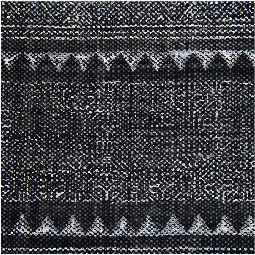 close up of indigo block print rug