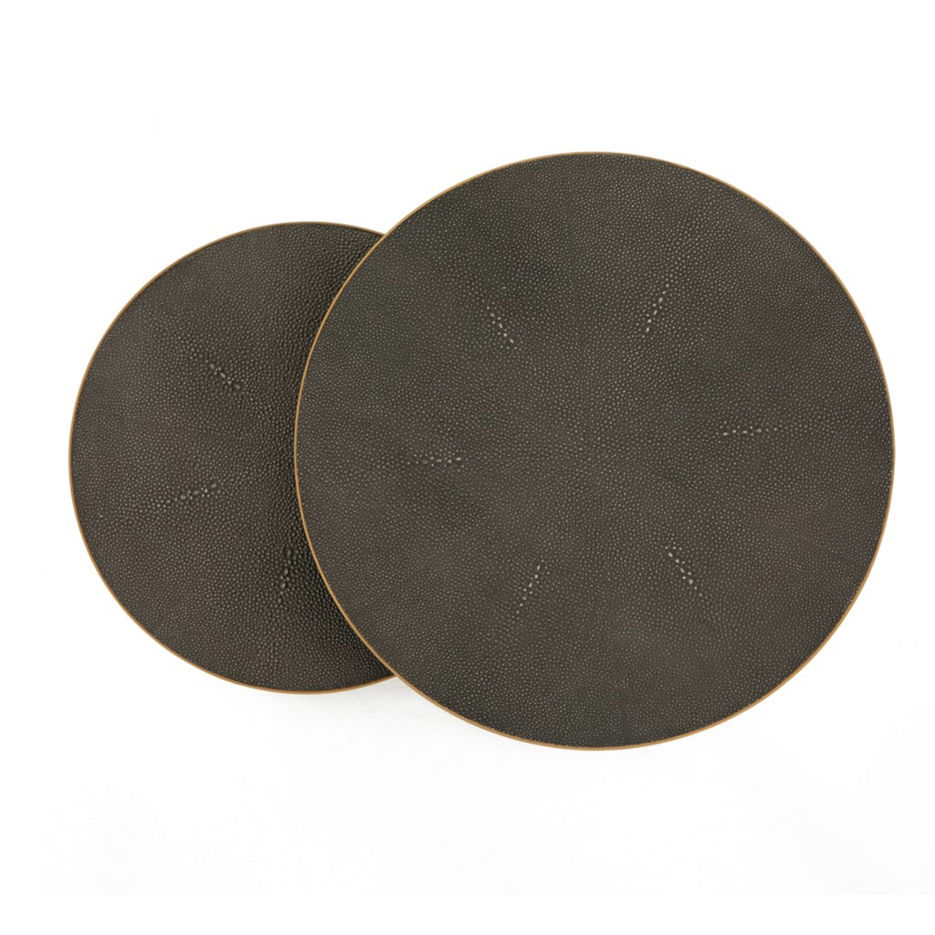 tops of two accent tables featuring shagreen material
