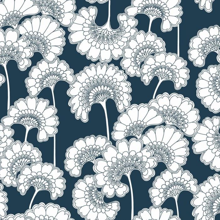 japanese floral wallpaper in indigo